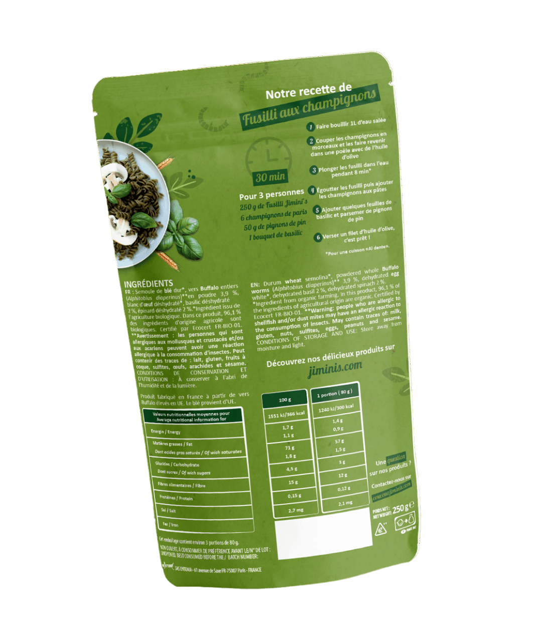 Jimini's - Pasta basil Fusilli with insect powder - 21bites